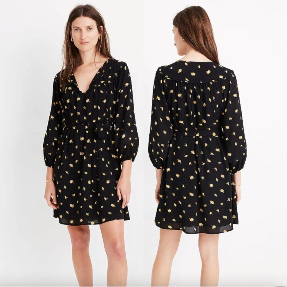 Madewell Tie-Waist Mini Dress in French Daisies